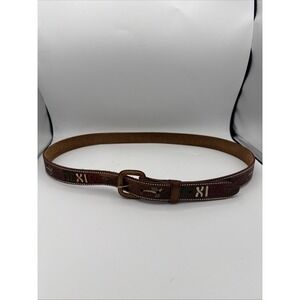 Vtg Mexico Leather Concho Belt Hand Tool Painted Size 44 Brown Western Cowboy